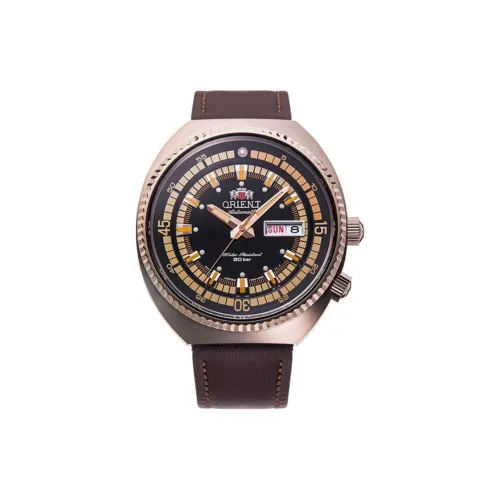 ORIENT Автоматический Ручной Механизм Часы с Коровьей Кожей Ремешок 46 мм Мужские Часы Черный Циферблат