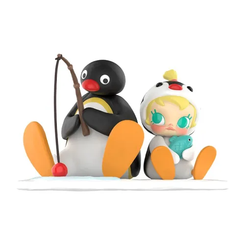 POP MART Коллаборация Специальная серия Детский Молли × PINGU Рыбалка Время Фигурка Модная Прозрачная Слепая коробка с карточкой
