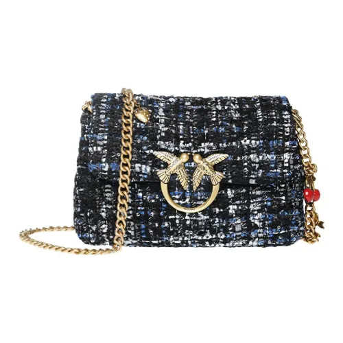 PINKO Pocket Love Ткань Твид Bird Сумка Сумка через плечо Маленькая Женская Синяя Черная