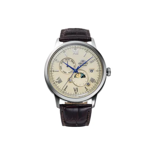 ORIENT Автоматический Ручной Механизм Кожаный Ремешок Часы 47 мм Мужские Часы Белый Циферблат