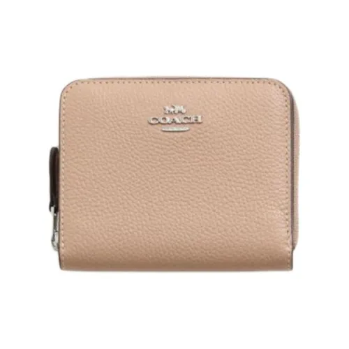 COACH Полированная кожа с текстурой личи кожа кошелек мини женский серебряный и тауповый