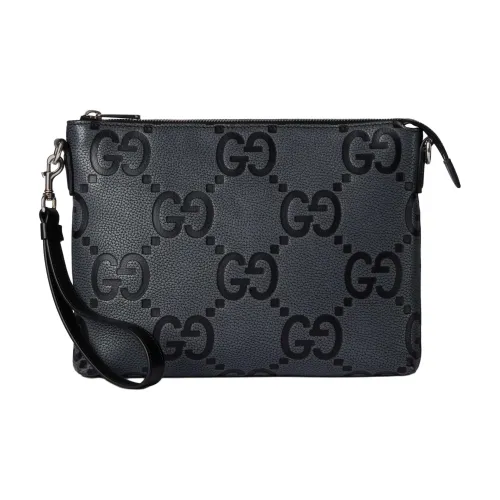 GUCCI Jumbo GG GRAIN LEATHER Курьерская сумка Сумка на плечо Сумка через плечо Мужская Серый и Черный
