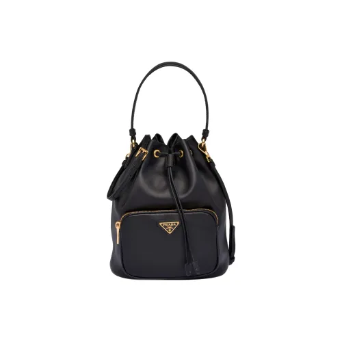 PRADA Телячья кожа Ведрообразная сумка Сумка на одно плечо Женская Черная