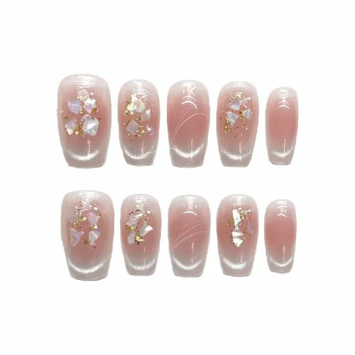 XIAMEIYU Ледяной Кожа Jade Cat Eye Оболочка Золотой Фольга Жемчужный Румяна False Nail Короткий LADDER 20 мм