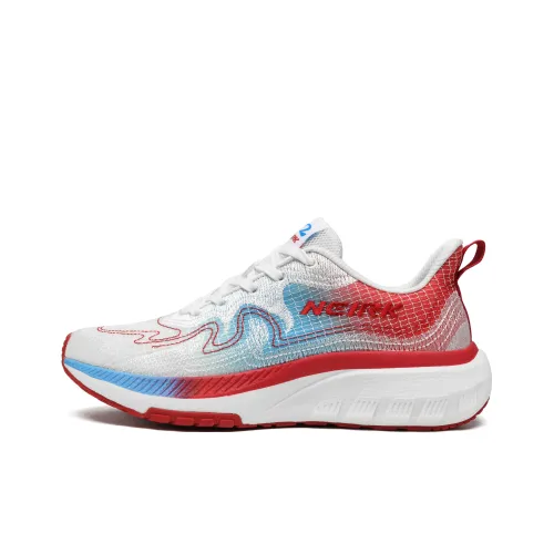 Neirk Slip-resistant Abrasion-resistant Breathable Low-Top Running Shoes Unisex White Red Blue