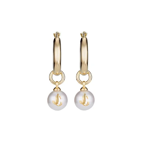 Jimmy Choo Resin Pearl Earrings Women's Gold White Джимми Чу Резиновые Жемчужные Серьги Женские Золото Белый
