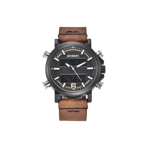 KUERST Кварцевый механизм кожаный ремешок мужские часы черный циферблат