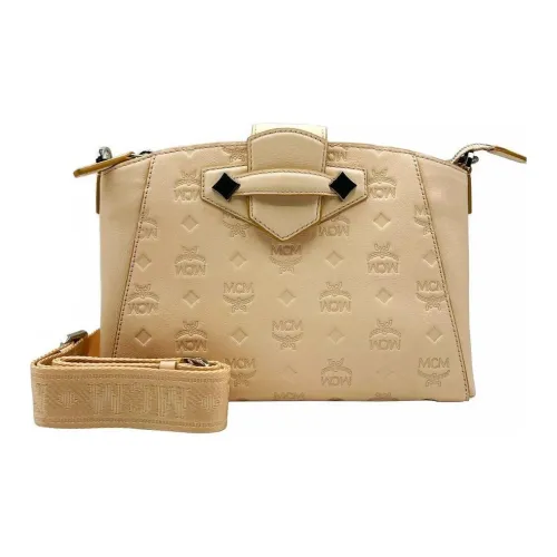 MCM Кожа Тоут Сумка Сумка для покупок Сумка на плечо Маленькая Женская Бежевая