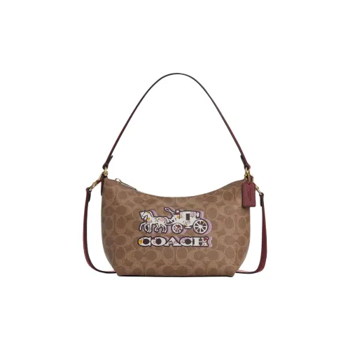 COACH Покрытый холст Сумка через плечо Маленькая Женская Коричневая