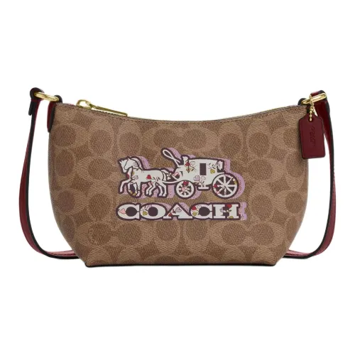 COACH Zip Top CrossbodySignature Фирменный Покрытый холст Сумка через плечо Сумка на плечо Мини Женская Коричневый
