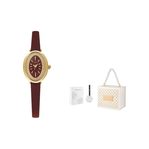 MISHALI Кварцевый механизм кожаный ремешок женские часы красный циферблат