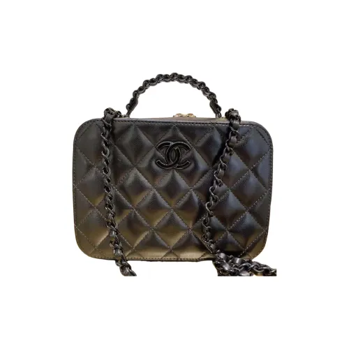 CHANEL Lambskin Handheld Makeup Bag Women's Black