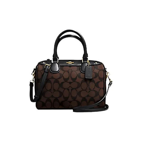 COACH Bennett Monogram Холст PVC Кожа Сумка Мини Женская Темно-Коричневый