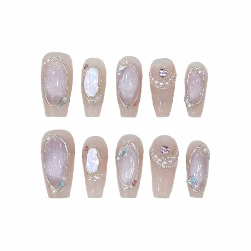 XIAMEIYU Премиум Весна Лето Кристальный Оболочка Роскошь False Nail Средний LADDER Кошачий глаз 25 мм