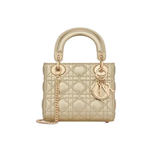 DIOR Lady Dior Телячья кожа Сумка Lady Dior Сумка через плечо Мини Женская Металлическая Золотая
