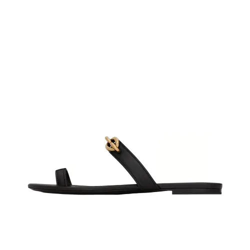 SAINT LAURENT Кожаные шлепанцы с пэчворком Женские Черные