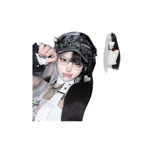 UMIFFA Длинная прямая женская парик для волос черный и белый