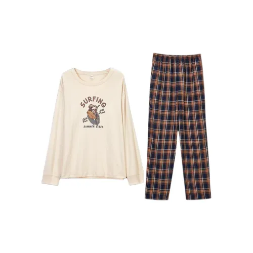 DAERLI 100% хлопок Повседневный Круглый вырез Комплект пижам Верхняя одежда Готовый Женский Абрикос