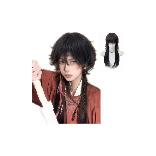 UMIFFA Haddock Головной убор Традиционный китайский стиль Косплей Перука Головной убор Парик Темный чайный 60 см Высокотемпературная пряжа