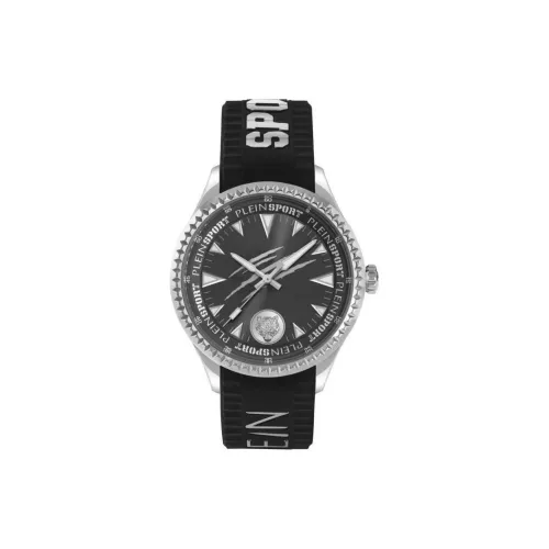 PLEIN SPORT Мужские часы Кварцевый механизм Силиконовый ремешок 45 мм Черный циферблат