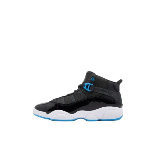 Jordan Air Jordan 6 Кольца Противоскользящие Устойчивые к износу MID Топ Детские Баскетбольные кроссовки Черный Детский