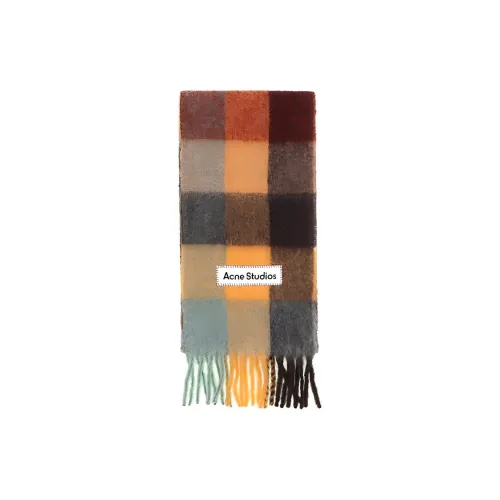 ACNE STUDIOS Шарфы из шерсти Wool Knit Каштаново-коричневый/Желтый/зеленый Унисекс