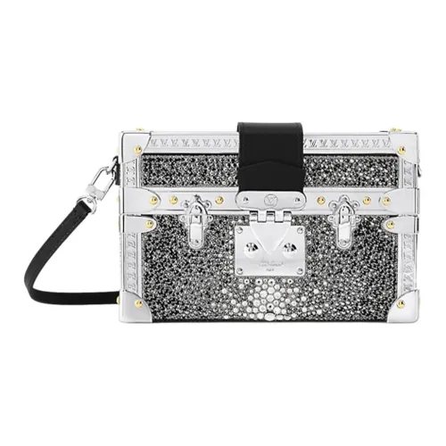 LOUIS VUITTON PETITE MALLE Металл Твердый Коробка Сумка Сумка через плечо Женская Черная и Серебряная