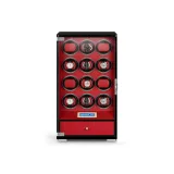 Двенадцать отделений для часов - Черный, покрытие из эмали, Piano + Красная кожа + Коробка + Замковая система распознавания отпечатков пальцев