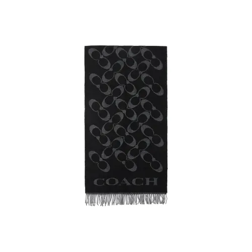 COACH Шерсть Кашемир Вязаные Шарфы Унисекс Черный Серый