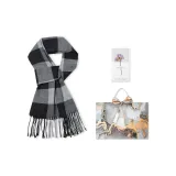 Черно-серая клетка (Золотая отделка, сумка для покупок + поздравительная открытка)