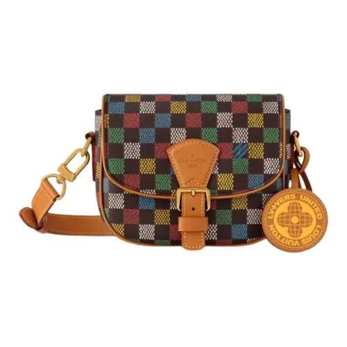 LOUIS VUITTON Montsouris Покрытый холст Курьерская сумка Маленькая Женская Коричневая и Многоцветная