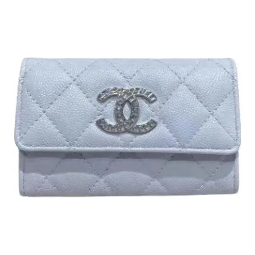 CHANEL Кожа Трехсекционный Держатель для Карт Монетница Женская Серый Синий