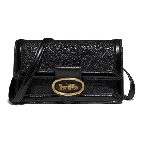 COACH Riley Litchi Grain Кожа Аккордеонная Сумка Клатч Сумка через плечо Банка Сумка через плечо Маленькая Женская Черная