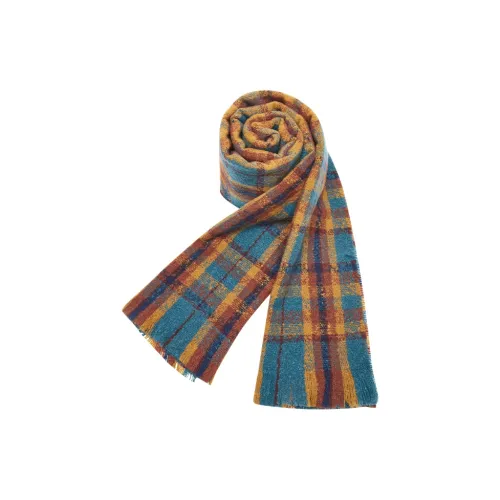 Narandu Полиэстер Трикотаж Шарфы Женские Синий Желтый Большой Клетка