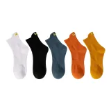 [5 Пачка] Белый + Черный + Темно-синий + Оранжевый + Красный + Имбирный Желтый - Носки Crew MZ135