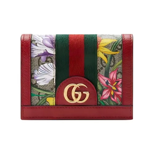 GUCCI Ophidia Холст и Кожа Кошелек Держатель для Карт Женские Цвет Эбеновое дерево Красный Многоцветный