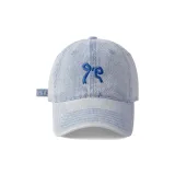 [Washed Vintage Denim] Bow, Blue Embroidery  
[Промытый Винтаж Джинсовая Ткань] Бант, Синий Вышивка