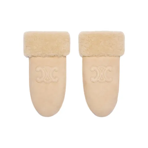CELINE Shearling Shearling Gloves Women's Beige