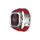 [Серебряный корпус и серебряная средняя рамка] Красный фторкаучуковый ремень - погружная пряжка