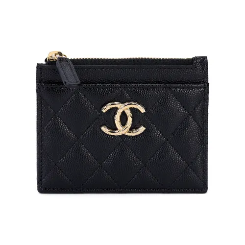CHANEL Икорный Телячья кожа Держатель для карт Унисекс Черный