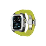 [Серебряный корпус, черный, средняя рамка] Неоновый зеленый, фторкаучуковый ремень, застежка-бабочка