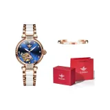 Стальной браслет с розовым корпусом и синим циферблатом