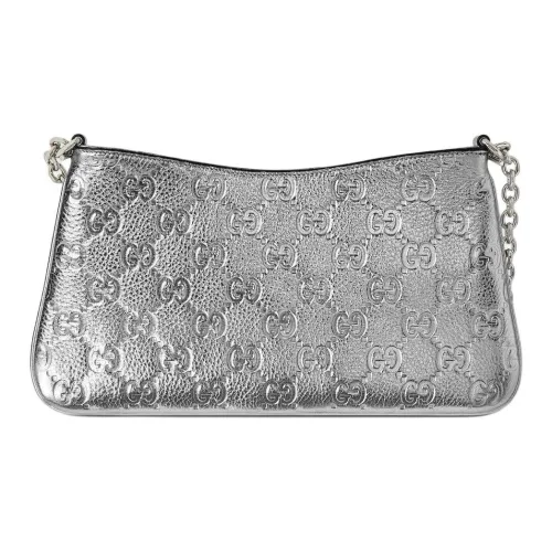 GUCCI GG Emblem GRAIN LEATHER Сумка через плечо Маленькая сумка на плечо Женская серебряная