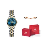 Стальной ремешок, синий циферблат