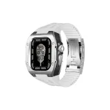 [Серебряный корпус, черный, средняя рамка] Белый ремешок из фторкаучука - застежка для погружения