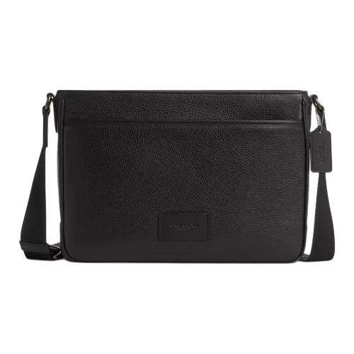 COACH Утонченный Pebble Pattern Кожа Сумка через плечо Большая Мужская Черная