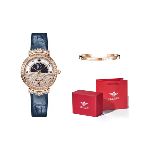 Oupinke Air Born Collection Luxury Gypsophila Кварцевый механизм Кожаный ремешок Часы Женские с синим циферблатом