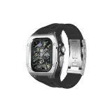 [Серебряный корпус с черной средней рамкой] Черный ремень из фторкаучука с застежкой Diver