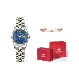 Стальной ремешок, синий циферблат