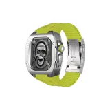 Серебряный корпус и серебряная средняя рамка, неоновый зеленый фторкаучуковый ремень, погружная пряжка